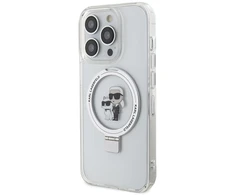 Apple iPhone 13 Pro Karl Lagerfeld dėklas Ring Stand Karl&amp;Choupettte MagSafe (KLHMP13XHMRSKCH) baltos spalvos