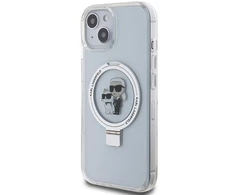 Apple iPhone 13 / 14 / 15 Karl Lagerfeld dėklas Ring Stand Karl&amp;Choupettte MagSafe (KLHMP14SHMRSKCH) baltos spalvos