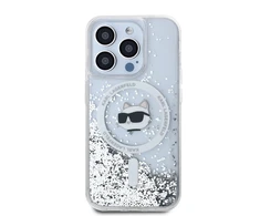 Karl Lagerfeld Liquid Glitter Choupette Head MagSafe Apple iPhone 15 Pro - dėklas telefonui skaidrus