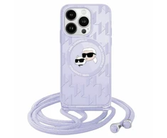 Apple iPhone 13 / 14 / 15 Karl Lagerfeld Hardcase IML Crossbody Monogram Karl &amp; Choupette Head MagSafe (KLHMP15SHCKCKLCU) dėklas telefonui violetinės spalvos