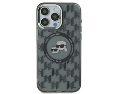 Apple iPhone 15 Karl Lagerfeld IML Monogram Karl&amp;Choupette Head MagSafe (KLHMP15SHMCKMHK) dėklas telefonui juodos spalvos