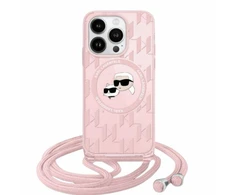 Apple iPhone 15 Pro Max Karl Lagerfeld Hardcase IML Crossbody Monogram Karl &amp; Choupette Head MagSafe (KLHMP15XHCKCKLCP) telefono dėklas rožinės spalvos
