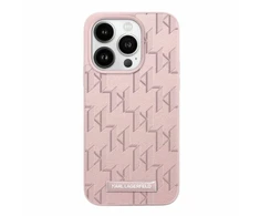 Apple iPhone 15 Pro Max Karl Lagerfeld dėklas odinis Monogram Metal Logo (KLHMP15XPKHPORPP) rožinės spalvos