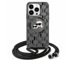 Karl Lagerfeld KLHMP16SHCKCKLCK Apple iPhone 16 6.1" dėklas telefonui juodos spalvos IML Crossbody Monogram Karl &amp; Choupette Head MagSafe