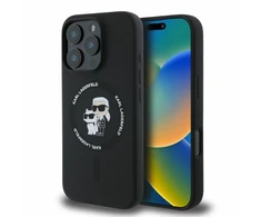 Karl Lagerfeld Liquid Silicone Karl and Choupette MagSafe dėklas skirtas Apple iPhone 16 Pro Max juodos spalvos