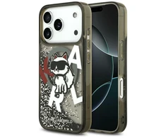 Dėklas Original Pouch Karl Lagerfeld Liquid Glitter Choupette Logo MagSafe skirtas Apple iPhone 17 Pro Max juodos spalvos