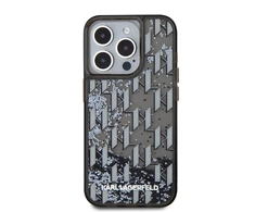 Karl Lagerfeld Liquid Glitter Monogram Gradient dėklas telefonui Apple iPhone 15 Pro Max juodos spalvos