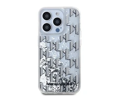 Karl Lagerfeld Liquid Glitter Monogram Gradient dėklas telefonui Apple iPhone 15 Pro Max baltos spalvos
