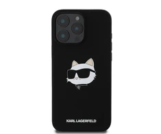 Dėklas Karl Lagerfeld Silicone Choupette Head Print MagSafe - Case Apple iPhone 16 Pro Max juodas