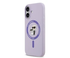 Karl Lagerfeld Liquid Silicone Karl and Choupette MagSafe dėklas skirtas Apple iPhone 17 violetinės spalvos