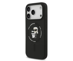Karl Lagerfeld Liquid Silicone Karl and Choupette MagSafe dėklas skirtas Apple iPhone 17 Pro juodos spalvos