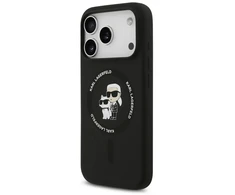 Karl Lagerfeld Liquid Silicone Karl and Choupette MagSafe dėklas, skirtas iPhone 18 Pro Max, juodas