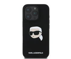 Karl Lagerfeld Liquid silikoninis Karl Head MagSafe Apple iPhone 16 Pro dėklas telefonui juodos spalvos