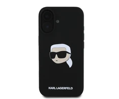 Karl Lagerfeld dėklas skirtas Apple iPhone 16 compatible with MagSafe KLHMP16SSKHPPLK (Sil KL Head Print) juodos spalvos
