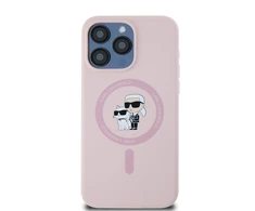 Karl Lagerfeld Liquid Silicone Karl and Choupette MagSafe dėklas telefonui Apple iPhone 14 Pro Max rožinės spalvos