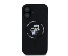 Karl Lagerfeld dėklas skirtas Apple iPhone 16 compatible with MagSafe KLHMP16SSCMKCRHK (Silicone KC Body Ring) juodos spalvos