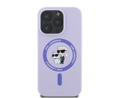 Karl Lagerfeld Liquid silikoninis Karl and Choupette MagSafe Apple iPhone 16 Pro Max dėklas telefonui violetinės spalvos