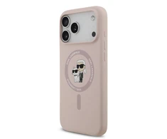 Karl Lagerfeld Liquid Silicone Karl and Choupette MagSafe dėklas skirtas Apple iPhone 17 Pro Max rožinės spalvos