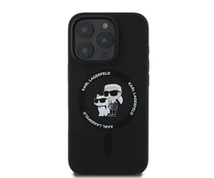 Karl Lagerfeld Liquid Silicone Karl and Choupette MagSafe dėklas skirtas Apple iPhone 16 Pro juodos spalvos