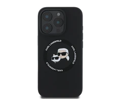 Karl Lagerfeld Liquid Silicone K&amp;CH Heads MagSafe dėklas skirtas Apple iPhone 16 Pro Max juodos spalvos
