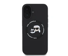 Karl Lagerfeld Liquid silikoninis K&CH Heads MagSafe Apple iPhone 16 dėklas telefonui juodos spalvos