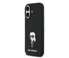 Karl Lagerfeld Liquid Silicone Metal Ikonik dėklas skirtas Apple iPhone 17 juodos spalvos