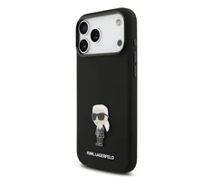 Karl Lagerfeld Liquid Silicone Metal Ikonik dėklas skirtas Apple iPhone 17 Pro Max juodos spalvos