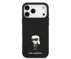Karl Lagerfeld Liquid Silicone Metal Ikonik dėklas skirtas Apple iPhone 17 Pro Max juodos spalvos