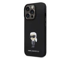 Apple iPhone 15 Pro Karl Lagerfeld silikoninis dėklas Ikonik Metal Pin (KLHCP15LSMHKNPK) juodos spalvos
