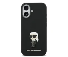 Karl Lagerfeld Liquid Silicone Metal Ikonik dėklas skirtas Apple iPhone 17 juodos spalvos