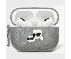 Dėklas Karl Lagerfeld Monogram Karl &amp; Choupette Head AirPods 4 sidabro spalvos