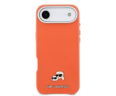 Karl Lagerfeld PU Karl and Choupette Heads Pins MagSafe dėklas skirtas Apple iPhone Air Oranžinis
