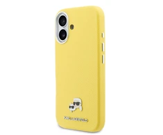 Karl Lagerfeld PU Karl and Choupette Heads Pins MagSafe dėklas skirtas Apple iPhone 17 Geltona