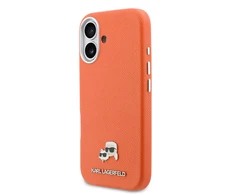 Karl Lagerfeld PU Karl and Choupette Heads Pins MagSafe dėklas skirtas Apple iPhone 17 Oranžinis