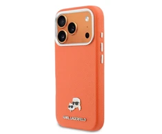 Karl Lagerfeld dėklas, skirtas IPHONE 17 Pro Max, suderinamas su MagSafe KLHMP17X6PFKCLO (PU FW W/ K&amp;C Head Pin), oranžinis