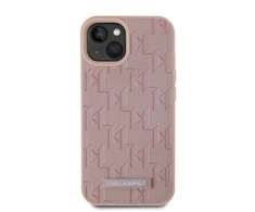 Dėklas Karl Lagerfeld Leather Monogram Metal Logo MagSafe skirtas Apple iPhone 15 rožinės spalvos