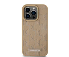 Karl Lagerfeld PU Leather Monogram Metal Logo MagSafe dėklas telefonui Apple iPhone 14 Pro Max rusvai gelsvas