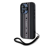 Karl Lagerfeld PU Saffiano Athleisure Stripe and Strap dėklas telefonui Apple iPhone 15 Pro rožinės spalvos