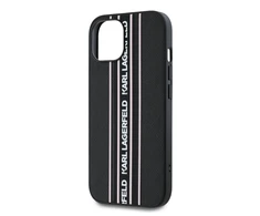 Karl Lagerfeld PU Saffiano Athleisure Stripe and Strap dėklas telefonui Apple iPhone 15 rožinės spalvos