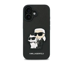 Karl Lagerfeld PU Saffiano Karl and Choupette Apple iPhone 16 Plus dėklas telefonui juodos spalvos