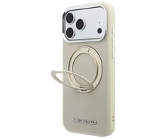 Karl Lagerfeld PU Saffiano dėklas su žiediniu stovu ir MagSafe funkcija, skirtas iPhone 18 Pro, smėlio spalvos