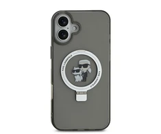 Karl Lagerfeld Ringstand Karl and Choupette MagSafe Apple iPhone 16 Plus dėklas telefonui juodos spalvos