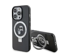 Karl Lagerfeld Ringstand Karl and Choupette MagSafe Apple iPhone 16 Pro Max dėklas telefonui juodos spalvos