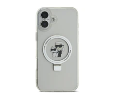 Karl Lagerfeld Ringstand Karl and Choupette MagSafe Apple iPhone 16 dėklas telefonui baltos spalvos