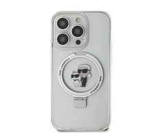 Karl Lagerfeld dėklas, skirtas iPhone 15 Pro 6,1 KLHMP15LHMRSKCH baltos spalvos HC MAGSAFE RINGSTAND KC