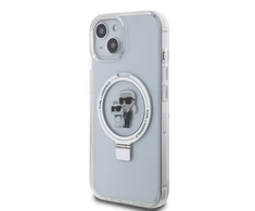 Karl Lagerfeld Ringstand Karl and Choupette MagSafe dėklas telefonui Apple iPhone 15 baltos spalvos