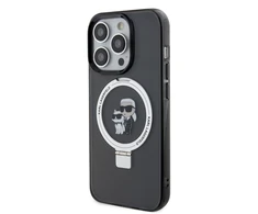 Apple iPhone 15 Pro Karl Lagerfeld dėklas Ring Stand Karl&amp;Choupettte MagSafe (Klhmp15lhmrskck) juodos spalvos