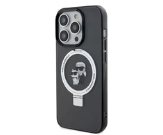 Karl Lagerfeld Ringstand Karl and Choupette MagSafe Apple iPhone 16 Pro Max dėklas telefonui juodos spalvos