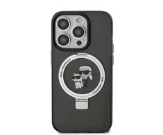 Apple iPhone 15 Pro Karl Lagerfeld dėklas Ring Stand Karl&amp;Choupettte MagSafe (Klhmp15lhmrskck) juodos spalvos