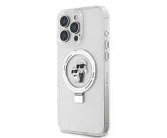 Karl Lagerfeld Ringstand Karl and Choupette MagSafe Apple iPhone 16 Pro Max dėklas telefonui baltos spalvos